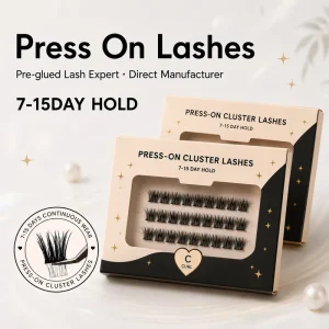 Self Adhesive Strip Lash Press on Cluster Lash Waterproof 7 15 Day Long Wear Wispy Style Custom Cardboard Box CE