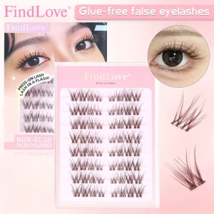 Self Adhesive Thai Fox Eye Lash No Glue Natural Brown C Curl 64pcs DIY Doll Like Bright Look Daily Makeup Press on Lash