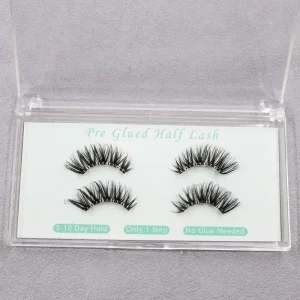 Self Adhesive Volume Eye Lashes Pre Glued Half Lashes ODM OEM Natural Lashes Plant Fiber Invisible Clear Band Cruelty Free