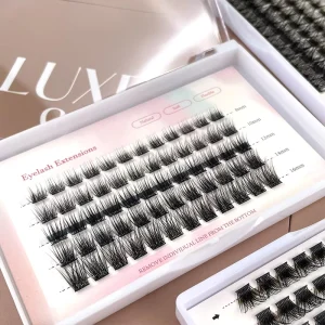 Self Grafting Natural Handmade Thick Cluster Lashes Soft Segmented Eyelash Clear Band Cluster Lashes Kit Custom