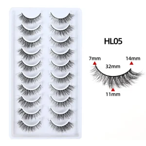 Self adhesive Natural Cat Eye Strip Lashes Faux Mink Wispy False Eyelashes 10 Pairs Soft for 3D Effect Makeup Lashes