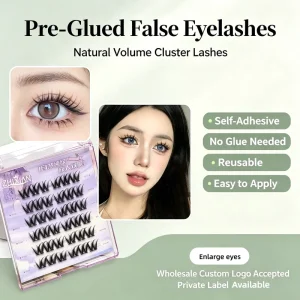 Self adhesive Natural Vegan Faux Mink Lashes No Glue Reusable Strip False Eye Lashes with Invisible Band