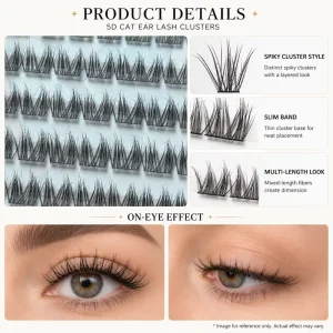 Semi Hand Made Thin Band Cat Eye Lash Clusters 5D Wispy 10 Row DIY Eyelash Extensions with Black Cotton Stalk Supplier
