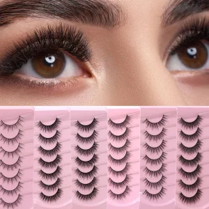Seven Pair 3D False Eyelashes 0.07MM Thick Faux Mink for Custom Logo Full Strip Lashes Natural Look Handmade Lashes