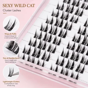 Sexy Wild Cat Eye Cluster Lashes Synthetic Hair 10 Rows Wispy for DIY Eyelash Extensions Thin Flexible Band False Lashes
