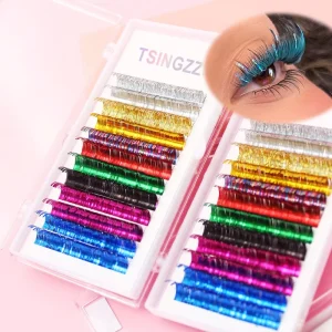 Shiny Colorful Eyelashes Makeup Tinsel Individual Lashes Holographic Glitter Spikes Eyelash Tinsel Eyelashes Holographic Lashes