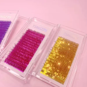 Shiny Natural Black Synthetic Hair 0.07MM Thickness Full Volume Individual Holographic Tinsel Eyelash Extension