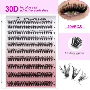 Simulation Fluffy Self Adhesive False Eyelashes No Glue Required 30D40D Single Cluster Dense Eyelashes Book for Natural Look