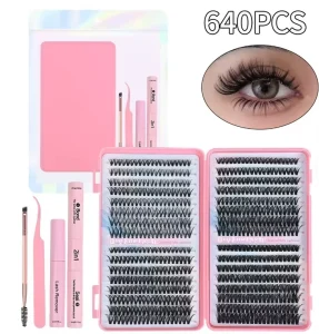Single Cluster Segmented Five-Piece False Eyelash Set with Adhesive and Tweezers