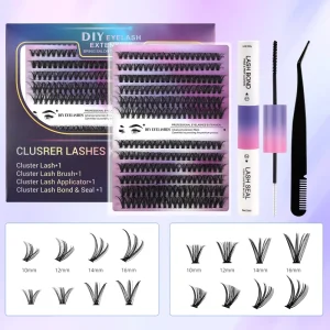 Soft Black Handmade 0.07MM Thickness Synthetic Hair Band Cluster Lashes 30D 40D Mix 12 Rows Segmented Reusable DIY Eyelash Kit
