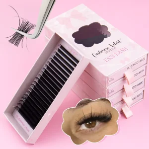 Soft Fluffy Cashmere Silk Eyelash Extensions Private Label Dark Matte Black J Curl Handmade Korean PBT Lashes Trays