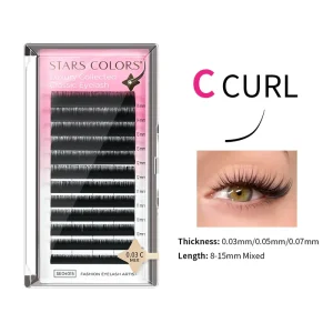 Soft Matte Black Classic Lash Extensions Individual 0.03 0.07mm Thick All Curls For Lash Tech