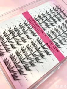 Spike Clusters Artificial Fiber Semi Hand Made 14 Rows Cluster Eyelashes Thin Band Winged Natural Precut Segmented