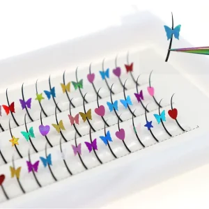 Spike Lash Trays Rainbow Glitter Spikes Lashes with Decals of Jewel Butterflies Stars Hearts Diamond Glow in the Dark