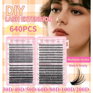 Spiky Strip Eyelash Dramatic Roll Anime Style Thick Handmade 3D Synthetic Fiber Black Cotton Stalk 640 Pcs Eyelash Set