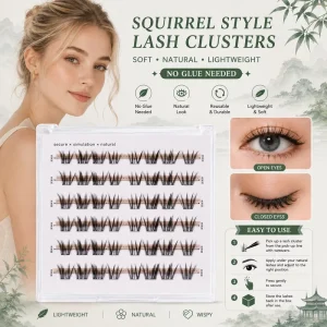Squirrel Style Handmade No Glue Lash Clusters Self Adhesive Wispy DIY 6 Row Eyelash Extensions Natural Lightweight Reusable