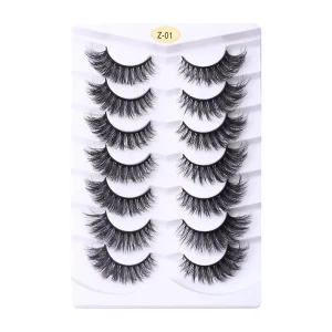 Stable Supply Handmade 3D Thick Human Hair Mink False Eyelashes 7 Pairs Invisible Band Adhesive Full Strip Lashes Factory