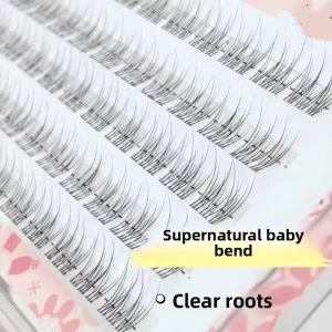 Stemless Glue Free Fishtail Transparent Baby Synthetic Hair Invisible Clear Band Natural Segmented Single Cluster Eyelashes