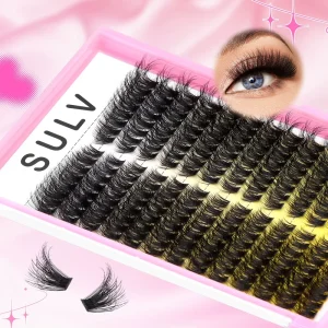 Sulv Lashes 208pcs 100D Clusters Lash Thick Fluffy Volume Clusters Eyelashes 16mm D Curl Soft Natural Wispy Lashes