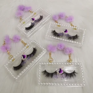 Super Cute Custom Chain Lash Packaging With Ball Fur High Quality Handmade Strip Eyelashes 100% Real Mink Lashes