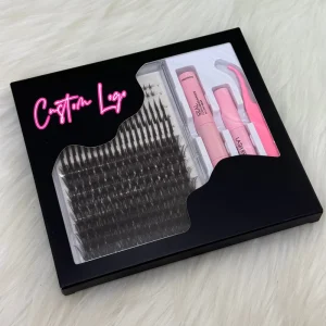 Super D Curl Individual Cluster Lashes Kit With Bottom Lashes and Spikes Private Label Lash Clusters Extension