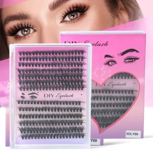 Supper Curl Fluffy DIY Cluster Lashes Pink Heart Box Mixed Length Pre Cut Eyelash Extensions Custom Package Logo