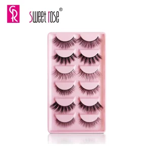 Sweet Rose 6 Pairs Wispy Natural Full Strip Handmade Lashes Women High Quality Private Label Makeup for Eyelashes