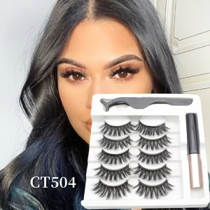 Synthetic Fiber Eyelashes Lash 5 Pairs Magnetic Eyeliner Tweezers with Paper Box Natural Full Strip False Eyelash