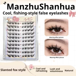 Synthetic Fiber Fox Slanted Cluster Lashes OEM Custom Logo Pre Glued Segment Individual Eyelash Private Label Beauty