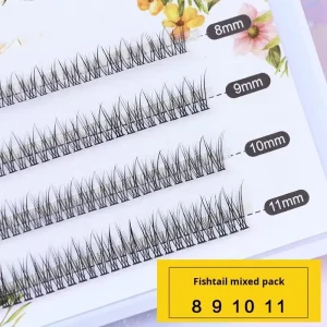 Synthetic Fiber Handmade False Eyelashes Fish Tail Hair Single Cluster Segmented Mixing 12 Rows Sharp Base Customizable Logo