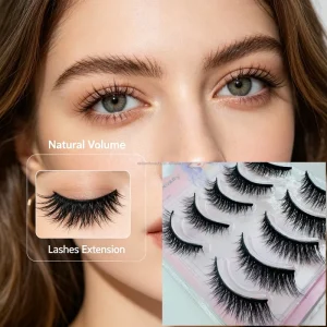 Synthetic Hair False Eyelashes Cruelty Free Handmade Full Strip Dramatic 3D Lashes Black 5 Pairs Reusable Customizable