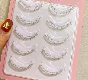 Synthetic Hair Lower False Eyelashes, Transparent Roots, Handmade, Invisible Clear Band