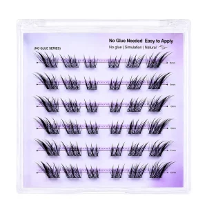 Synthetic Hair Press Lash Clusters No Glue Needed Private Label 0.07MM Thickness DIY Lash Extensions Custom Packaging