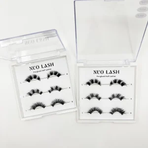 Synthetic Hair Self Adhesive Lashes Pre glued Half Lashes Reusable Handmade Press on Full Strip Eyelashes Custom Logo