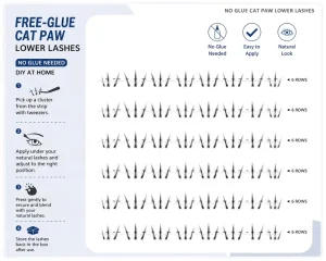Synthetic Hair Semi Hand Made No Glue Cat Paw Lower Lash Clusters Self Adhesive Bottom 6 Rows Natural Manga Eyelashes