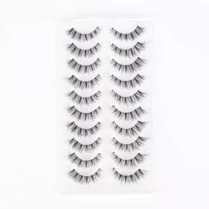 Ten Pairs Synthetic Hair Transparent stem Eyelashes Short for 5D One piece False Lashes Multi pair Flat Thick Cross border