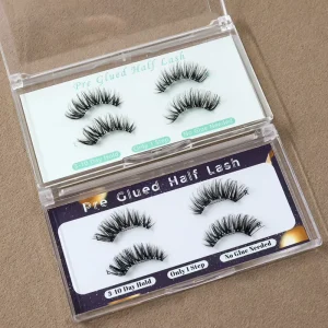 Thamel PBT Material Pre Glued Half Lashes 100% Handmade Waterproof Self Adhesive Reusable Clear Band Cruelty-Free Eyelashes