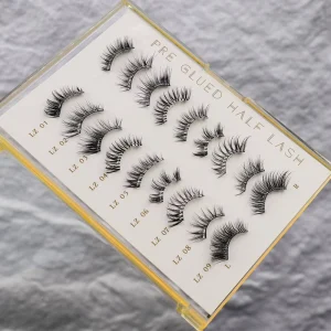 Thamel Pre Glued Half Lash Self Adhesive Handmade Cruelty Free Invisible Clear Band Reusable Synthetic Hair Lash Strips 3D