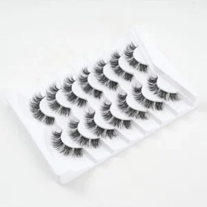 Thick 3D Stereo False Eyelashes Faux Mink 7 Pairs Per Pack Jet Black Single Strand Everyday Wear