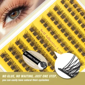 Thick European and American Style Segmented DIY Eyelash No Glue Self Adhesive Eyelash Extension with Tweezers