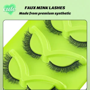 Thin Natural Fiber Bright Light Wispy Winged Cat Eye Faux Mink Strip Lashes for Daily Office Makeup