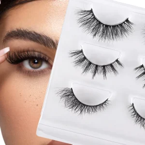 Three Pairs Set Full Strip Eyelashes Cruelty Free Synthetic Hair Natural 3D for Thick Style One-Piece Customized Packaging