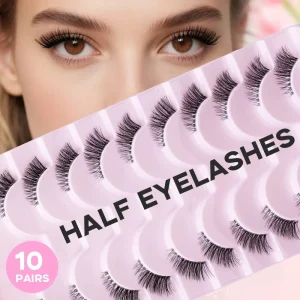 Transparent Stem Full Faux Mink Strip Lashes Half Eye Style Fluffy Strip Eyelashes Ultra light and Natural for Makeup