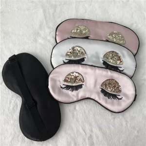 Trendy Silk Custom Glitter Eye Lashes Sequin Princess Elastic Blindfold Multi Color 100% Silk Sleeping Mask Punk Style Four