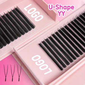 U Shape YY Eyelashes 0.07 C D 2D UU Natural Soft Handmade Shandong PBT Volume Lashes 3D Effect Easy to Fan Vegan Cruelty Free