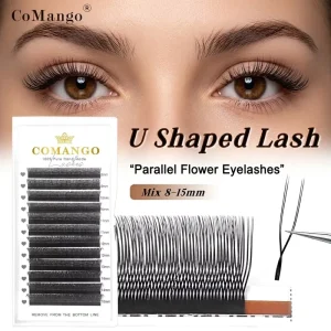 U Shaped YY Lash Extensions Black Volume 0.07 U2D Clover Lash Tray Hand Woven Natural Soft Parallel Flower Lashes