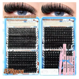 US Local Stock Ultra Volume 80D 150D 576pcs Unprecedented 10 16mm Length C D Curl Cluster Eyelash Kit with Bottom Lash