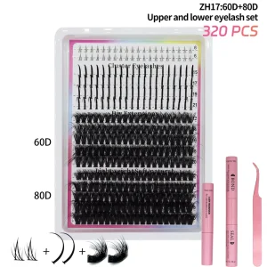 Upper and Lower Eyelash Set Spike Cluster Lashes Kit with Bottom Individual Thicker DIY Lash Clusters Kit Custom logo