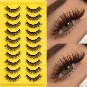 Vegan Cruelty Free 3D Natural False Eyelashes Soft Black Cotton Band Strip Silk Synthetic Hair 0.10mm Thickness 8~15mm