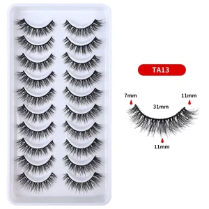 Vegan Cruelty Free Black Cotton Band Strip Lashes 3d Natural False Eyelash 10 Pairs Synthetic Fluffy Eyelashes
